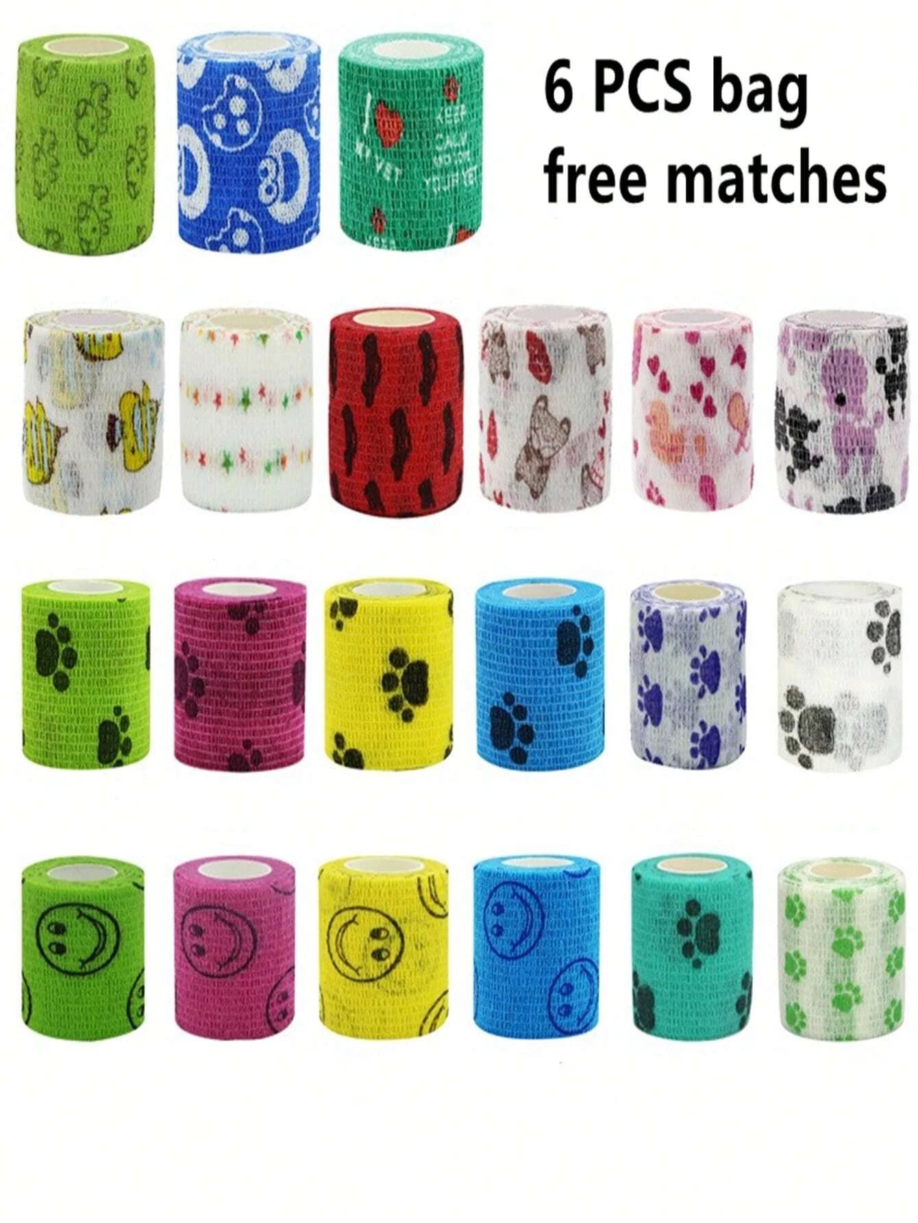 Paw Print Random Pet Bandage For Dog And Cat For Prevent Licking 6pcs