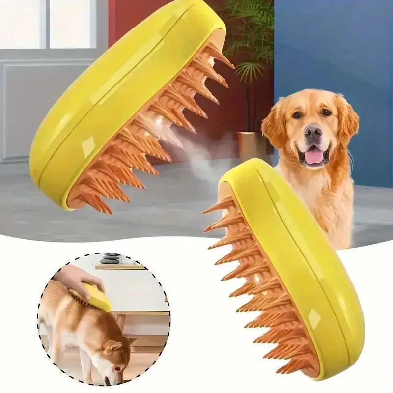 3-in-1 Self-Cleaning Steam Brush for Cats & Dogs - USB Rechargeable, Massage & Deshedding Too