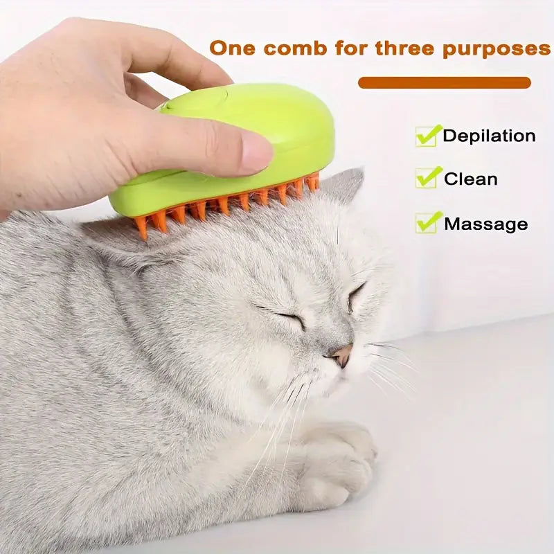 3-in-1 Self-Cleaning Steam Brush for Cats & Dogs - USB Rechargeable, Massage & Deshedding Too