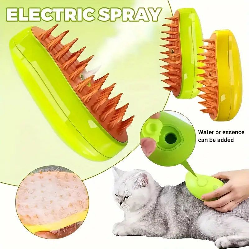 3-in-1 Self-Cleaning Steam Brush for Cats & Dogs - USB Rechargeable, Massage & Deshedding Too