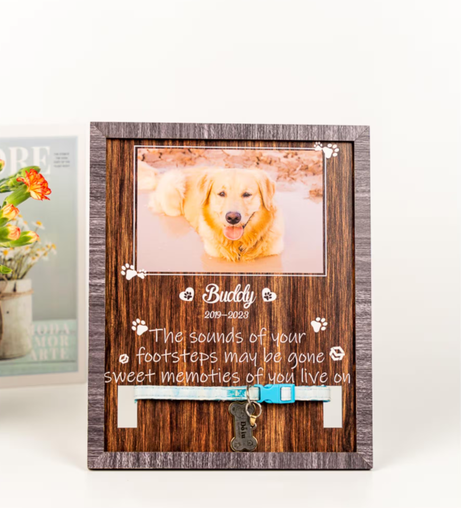 Personalized Dog Memorial Wood Frame With Collar Holder, Photo, Dog Memorial Gifts, Pet Loss Gifts, Pet Sympathy Gift, Pet Loss Gift