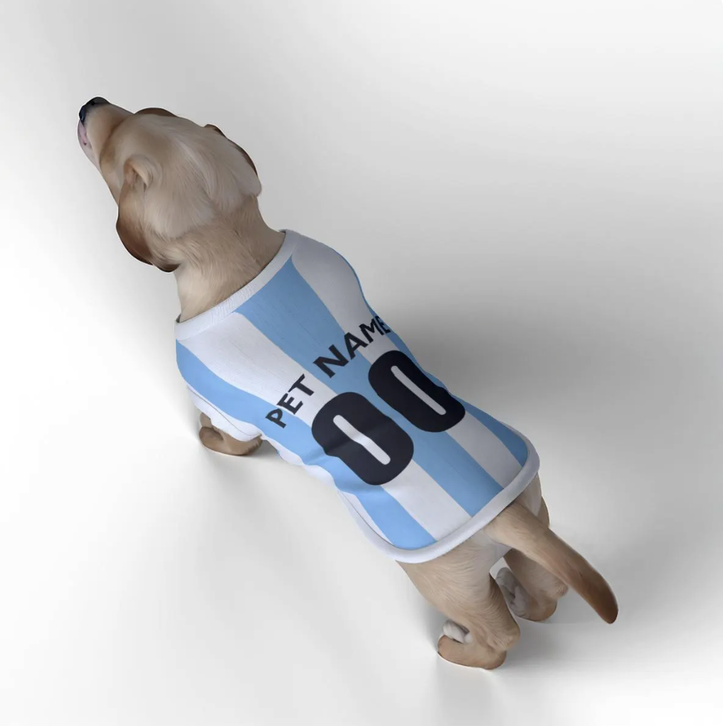 Argentina Football/Soccer Personalised Pet Tank Top with original FC logo (Dog Football Costume and Cat Soccer Costume Gift)