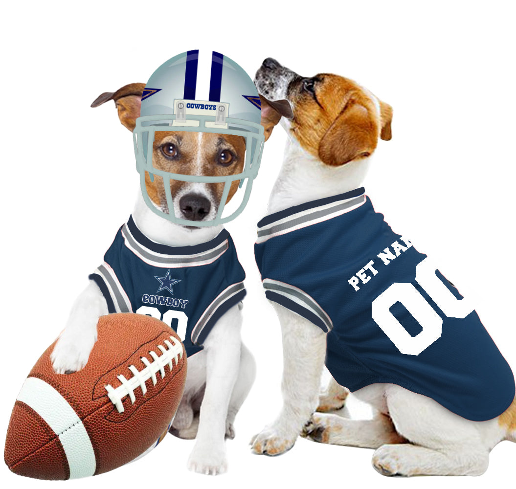 Dallas Cowboys Dog Jersey - Personalised American Football Tank Top for Dog and Cat Costume (with real FC logo option)