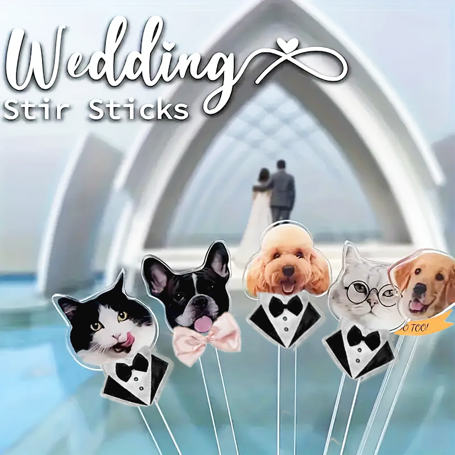 Personalized YOUR Dog Pet Stir Sticks, 2-sided Signature Drink, I Do Too & Dog Of Honor, Wedding Cocktail Stirrers, Wedding Swizzle