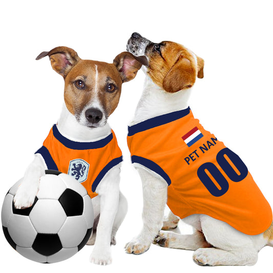 Netherlands Home Kit Euro 2024 - Personalised Football Tank Top for Dog and Cat Costume (with real FC logo option)