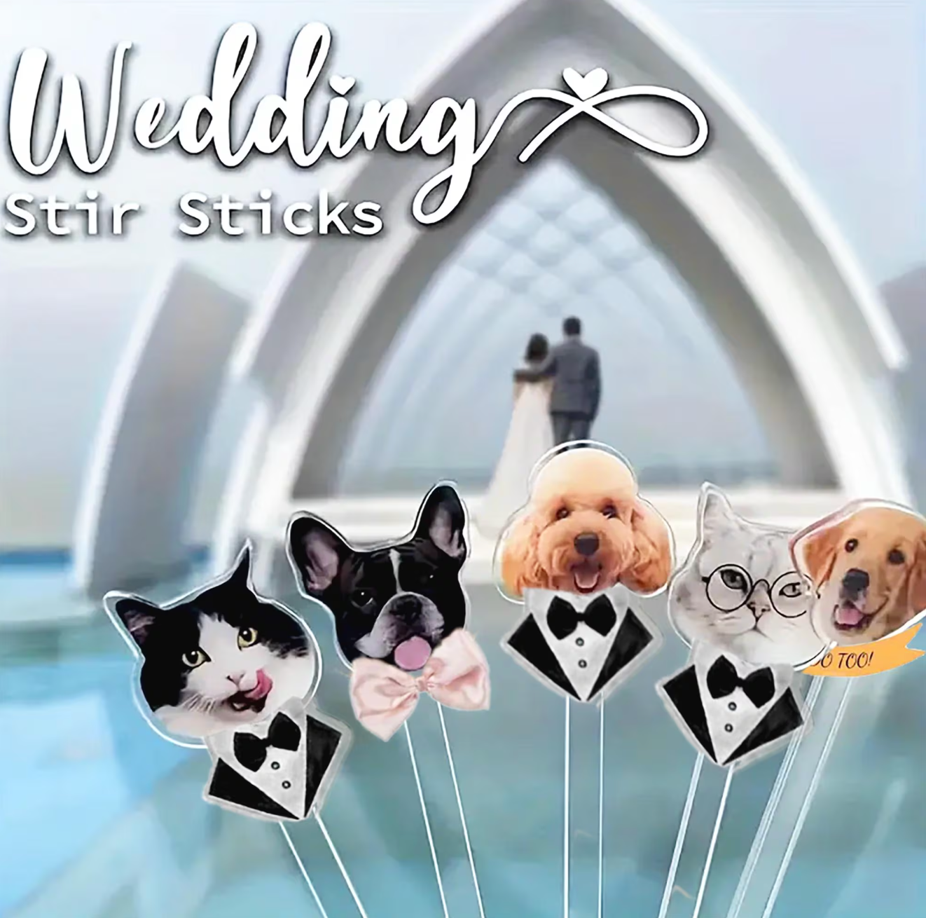Personalized YOUR Dog Pet Stir Sticks, 2-sided Signature Drink, I Do Too & Dog Of Honor, Wedding Cocktail Stirrers, Wedding Swizzle
