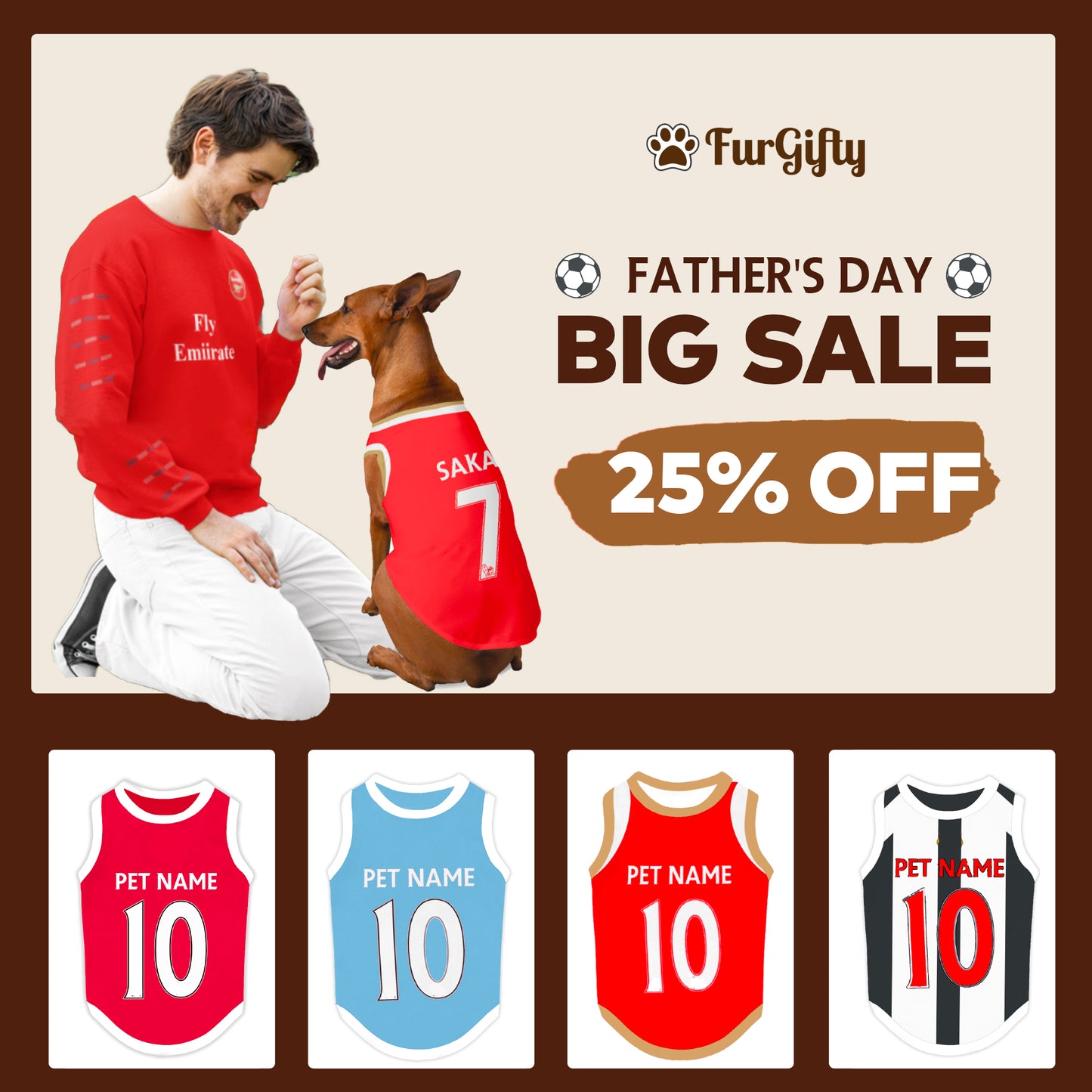 Father's Day Collection: Sports Pet Tank Top - Personalised Football Tank Top for Dog and Cat