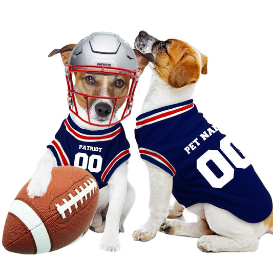 New England Patriots Dog Jersey - Personalised American Football Tank Top for Dog and Cat Costume (with real FC logo option)
