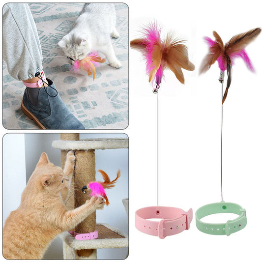 Cat Feather Collar Toy Adjustable Interactive Cat Toys Soft Silicone Bell Gift